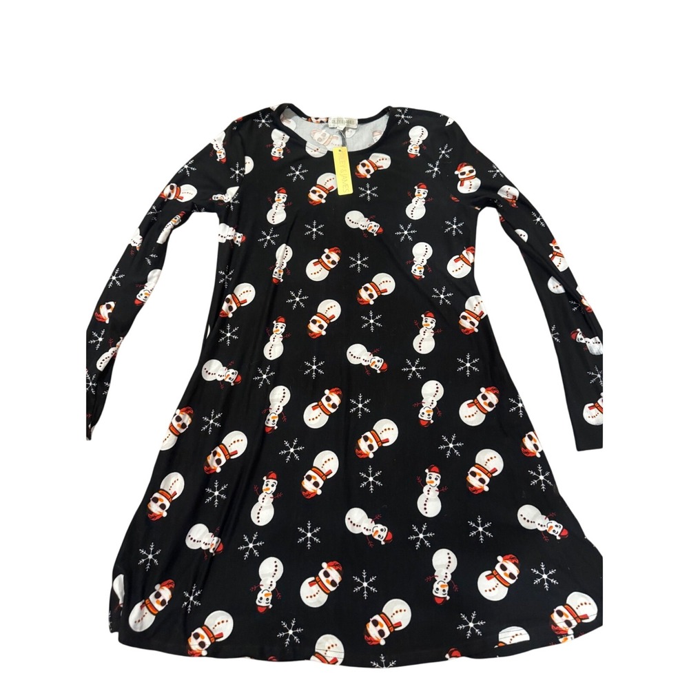 Riley‎ & James Snowman Print Long Sleeve Dress Women's Medium Black NWT